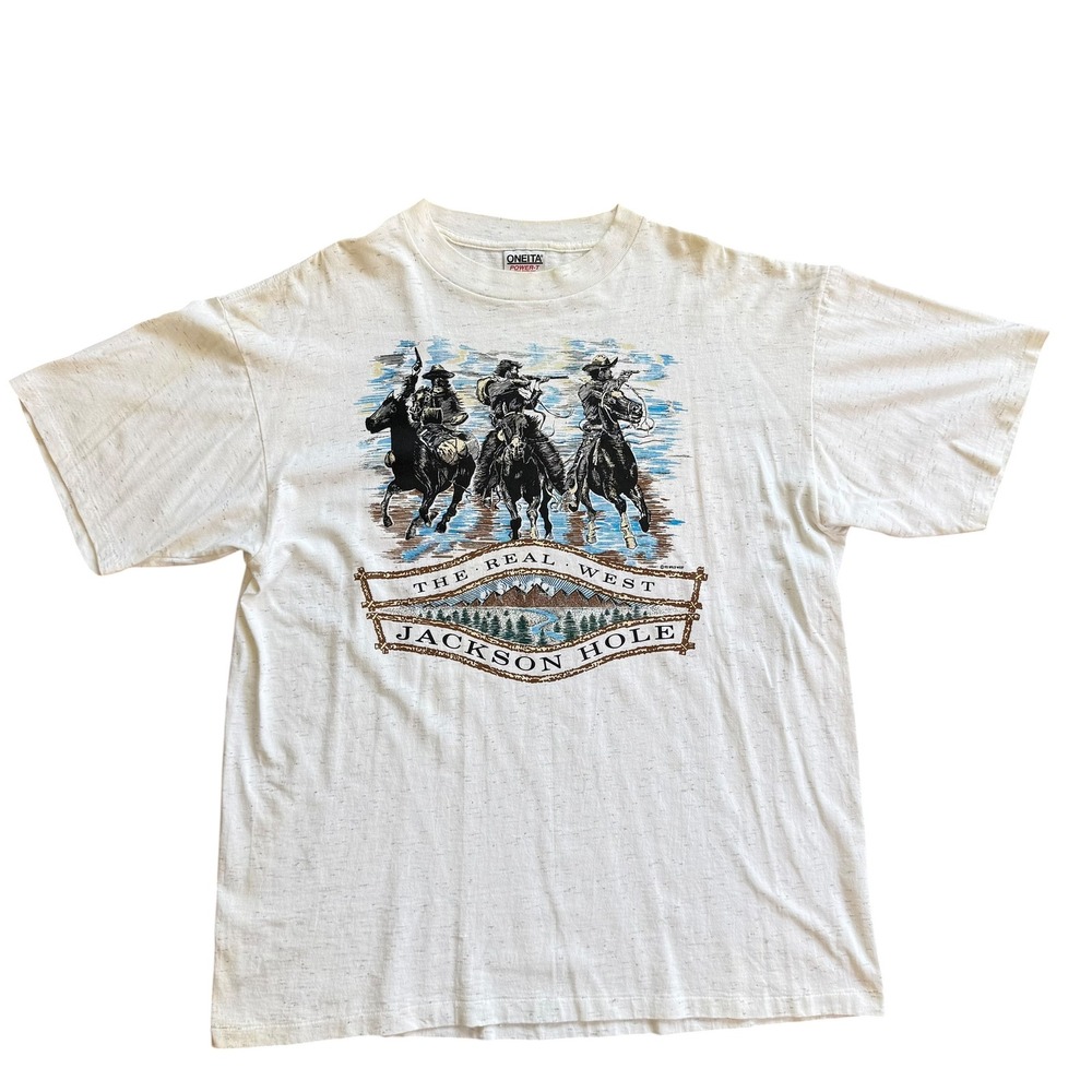 Vintage Oneita Jackson Hole Wyoming TShirt XL The Real West Cowboy Single Stitch